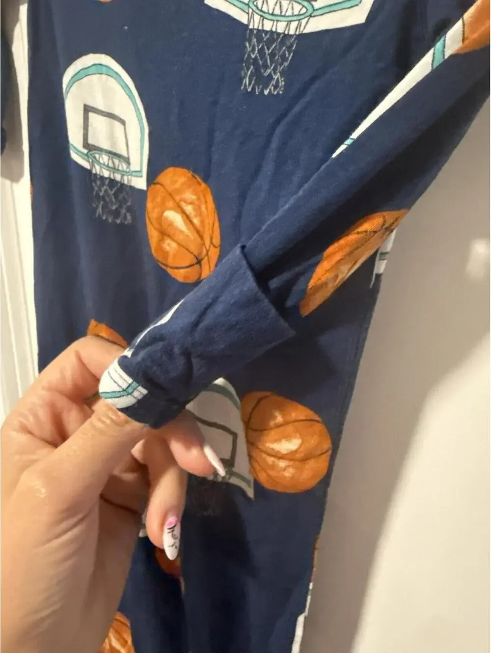 Posh Peanut Navy Basketball Print Baby Sleeper Gown 0-3 Months